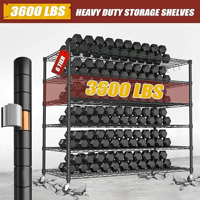 PrimeZone 6 Tier 80.7" H x 55.5" W x 24" D Wire Shelving with Wheels 3600lbs NSF Certified Storage Shelves Heavy Duty Metal Shelf Adjustable Rolling Rack Commercial Garage Restaurant Warehouse 8Pack