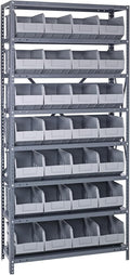 QUANTUM STORAGE SYSTEMS 2475-483GY Solid Heavy Duty 8 Shelves 28 Stackable Shelf Bins Gray Bins 75" H x 36" W x 24" D