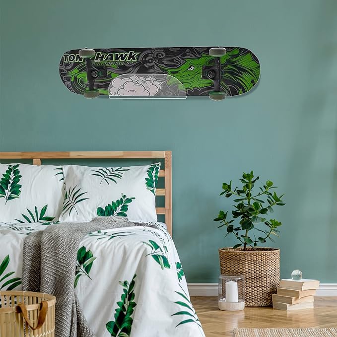 BiJun Skateboard Wall Mount Display Rack Skateboard Hanger Wall Mount Deck Clear Display and Storage Longboard Deck Horizontal Display Stand