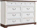 Farmhouse 9 Drawer Dressers for Bedroom, 54" Wood Chest of Drawers, Big Dressers with deep Drawers & Roman Column, Antique White