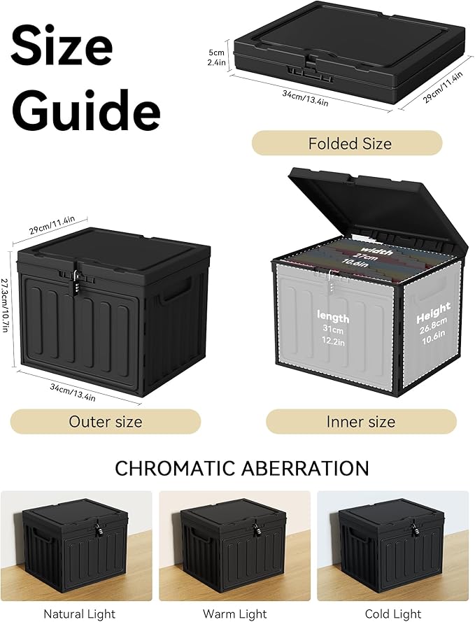 Oterri Plastic File Box with Lid for Letter Size File Folders, Hanging File Folder Box Collapsible File Organizer, File Cabinet Document Organization Home, Office (Black, Large-2 Pack Without Folders)