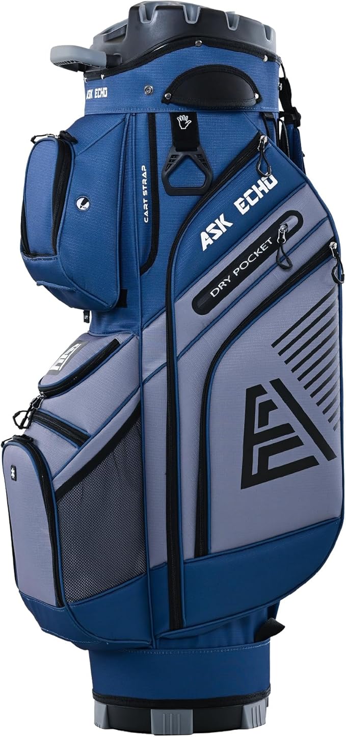 ASK ECHO 2024 T-Lock Golf Cart Bag with 14 Way Organizer Divider Top, Premium Cart Bag with Handles and Rain Cover, for Men