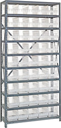 Quantum 1875-204CL Heavy Duty Shelving Unit with (13) Shelves and (45) QSB204 Clear Bins for Industrial Warehouse Storage Distribution | 400 lbs Capacity | 18"D x 36"L x 75"H, Galvanized Carbon Steel