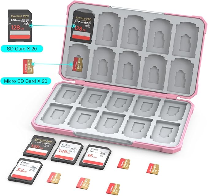 SD Card Holder Memory Card Case for SD/TF Cards, Memory Storage Organizer for 20 SDXC SDHC and 20 TF Cards