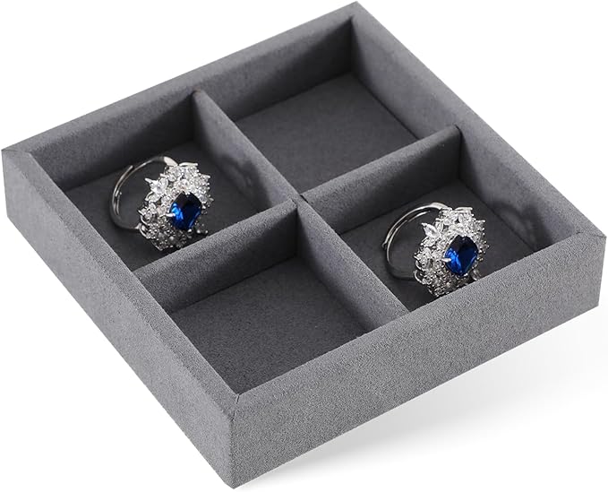 Dark Blue Jewelry Display Tray Ring Necklace Earring Bangle Organizer Multifunctional Storage Case for Jewelry Showcase (Small 4 Grids Tray)
