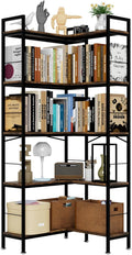 Corner Bookshelf, 69" Tall L-Shaped Bookcase for Home Office, Living Room, Bedroom - Space-Saving Storage Shelf with Metal Frame, Modern Wood & Industrial Design