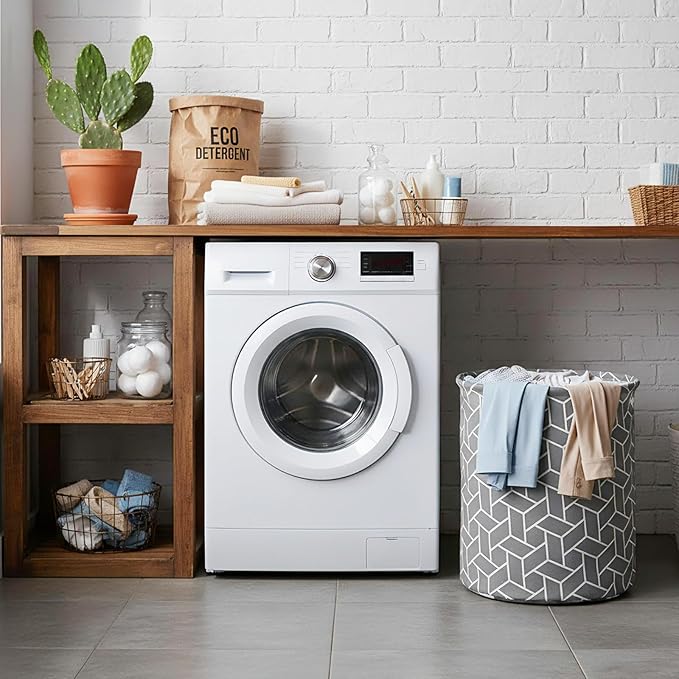 Patelai 3 Pieces Large Laundry Hamper Round Collapsible Organizer Storage Bin Waterproof Foldable Dirty Clothes Laundry Basket for Home Bathroom(Geometric)