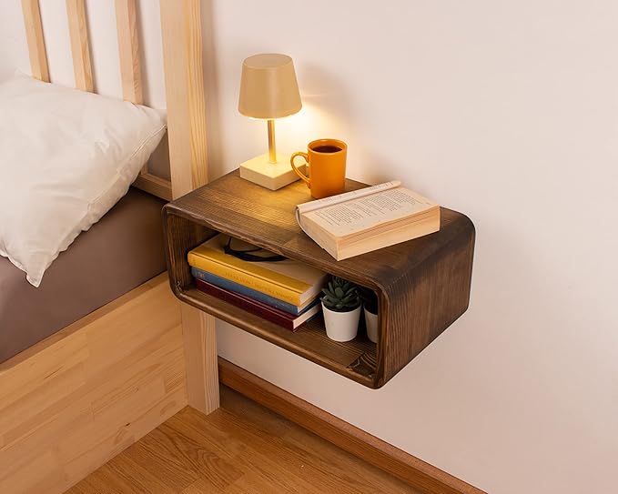 Floating Nightstand Wooden, Bedside Table, Nightstand Shelf, Handmade, Wall Mounted Bedside Shelf, Minimalist and Unique Style (Vancouver)