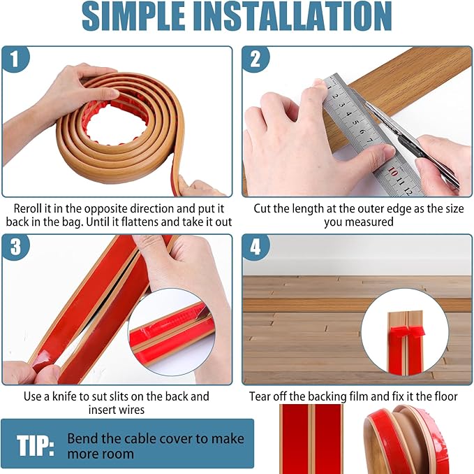 Floor Cord Covers for Wires 3.3FT Cable Hider Wire Cover Self Adhesive Cord Hider Floor for Offices, Homes, Workshops, Warehouses Cable Cavity 0.39" W x 0.27" H