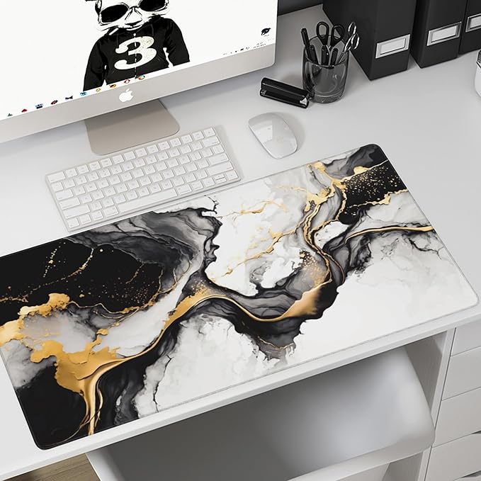 Gaming Mouse Mat Luxury Gold Abstract Fluid Art Large Mouse Pad Extended Mouse Pad Desk Mat Non-Slip Rubber Base Mice Pad Desk Pad for Office Game Home 35.4x15.75 in