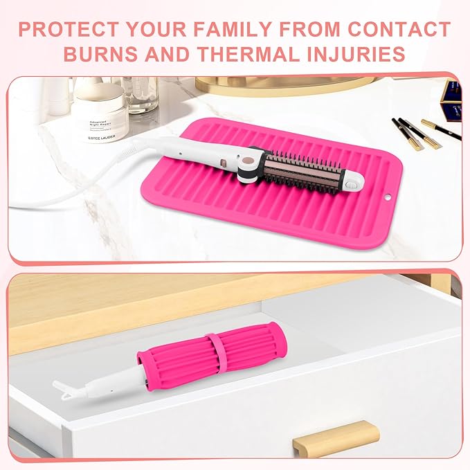 Large Silicone Heat Resistant Mat, Professional Hot Hair Tools Mat for Curling Iron, Flat Iron, Hair Straightener, Portable Hot Pad Cover with Velcro for Travel Home Salon(11.8" x 9.0")