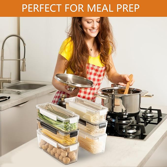 2-Pack Stackable Fridge Organizer Bins with Lids, Clear BPA-Free Food Storage Containers for Refrigerator, Fruits, Vegetables, and Drinks (White)