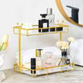 Bathroom Counter Organizer Makeup Organizer 2 Tier Vanity Tray Dresser Stainless Steel Gold Shelf