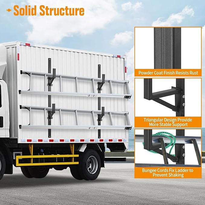 Trailer Ladder Rack, Ladder Rack for Trailer Fit for Cargo Open and Enclosed Trailer Exterior Side Wall - Carry 2 Ladders