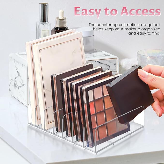 Diakey 4 Pack Eyeshadow Palette Makeup Organizer, 7-Section Acrylic Cosmetic Holder for Vanity, Drawer, Bathroom, Mail Sorter Business Card Holder Bill Money Divider, Clear