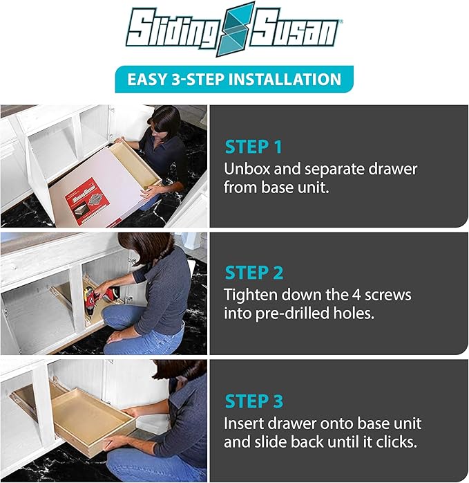 SlidingSusan Pull Out Drawer Organizer for Cabinets, Gliding Soft Close Shelves for Kitchen, Pantry, Bathroom, & Storage Organization, Hard Rock with MDF Core, 14 Inch Wide x 21 Inch Deep