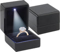 Novel Box Square Shaped Black Ring Box With LED Light 2.25X2X2.5 Inches - Jewelry Ring Case Best for Jewelry Displays - Gift Boxes for Mother's Day, Engagement, Anniversary & more Happy Occasions