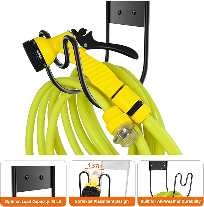 Garden Hose Holder Wall Mount, Multipurpose Outdoor Metal Hose Hanger Holders for Garden, Yard, Garage Accessories