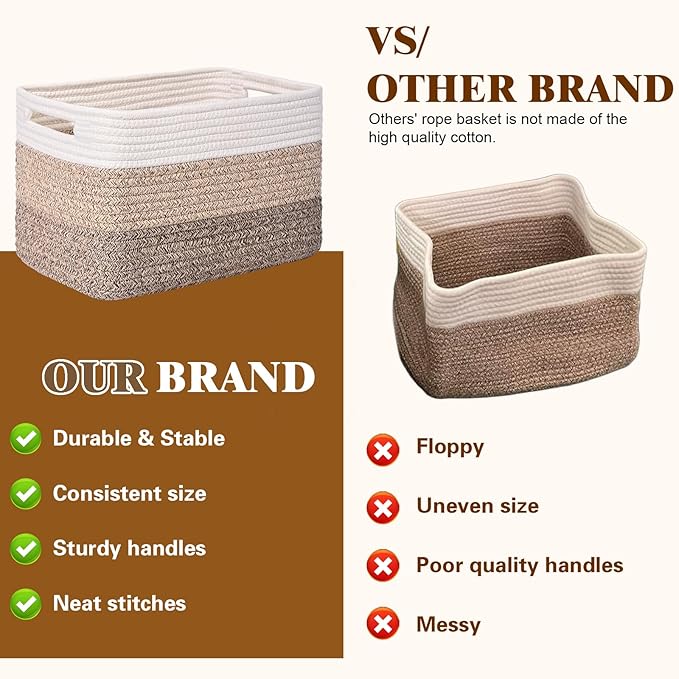 Storage Baskets for Organizing, 4 Pack Storage Baskets for Shelves, Woven Basket for Shelves, Closet Organization, Rectangle Organizer Basket Gifts Empty, 13"Lx8.7"Wx7.9"H Decorative Bins with Handles