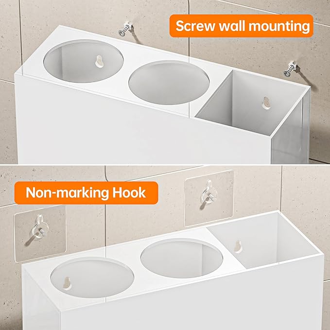 Hair Tool Organizer Acrylic: Hair Dryer Holder Wall Mount - Blow Dryer Holder Cabinet Door - Bathroom Countertop Organizer for Curling iron Hot Styling Tools Flat Iron - White