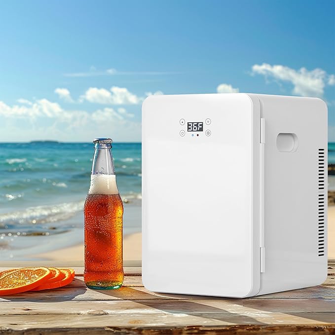 22L/30Cans Mini Fridge for Bedroom, 12v DC Portable Cooler & Warmer, Mini Refrigerator with Glass Front, for Car Office Desk & Dorm Food Beverage Skincare Makeup (Cooling White)
