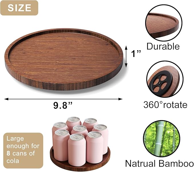 Lazy Susan Organizer for Kitchen,Bamboo Turntable for Cabinet,Pantry,Vanity,Middle（Brown）