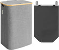 StorageWorks 100L Large Laundry Hamper with Lid, Tall Laundry Basket with Bamboo Handles and Removable Inner Bag, Collapsible Laundry Hamper for Clothing, Towels, Dark Grey, 1-Pack