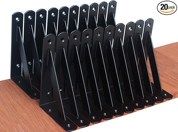 20 Pack L6 x H 4" Black Heavy Duty Shelf Brackets with Screws Metal Shelf Brackets Shelf Support Angle Brackets for Shelves L Brackets Heavy Duty Floating Shelf
