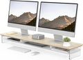 Fenge Acrylic Monitor Stand Riser, 42.5 Inches Dual Monitor Stand with Metal Storage, 2 Tier Acrylic Computer Riser for Desk, Clear Laptop Stand for PC, Laptop, Printer, TV, Oak