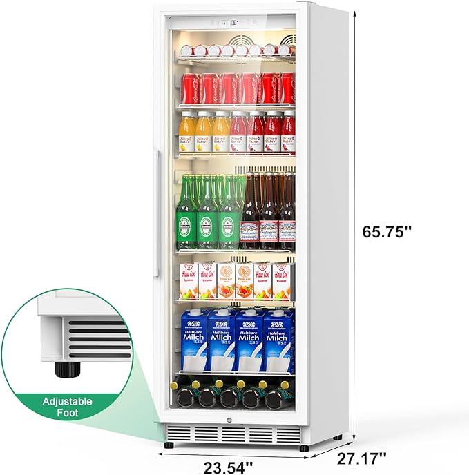Commercial Merchandiser Refrigerator, 13.8 Cu Ft Display Beverage Fridge with Glass Door Upright Cooler with LED Light Low Noise, Fast Cooling for Shop, Restaurant, Office (White)