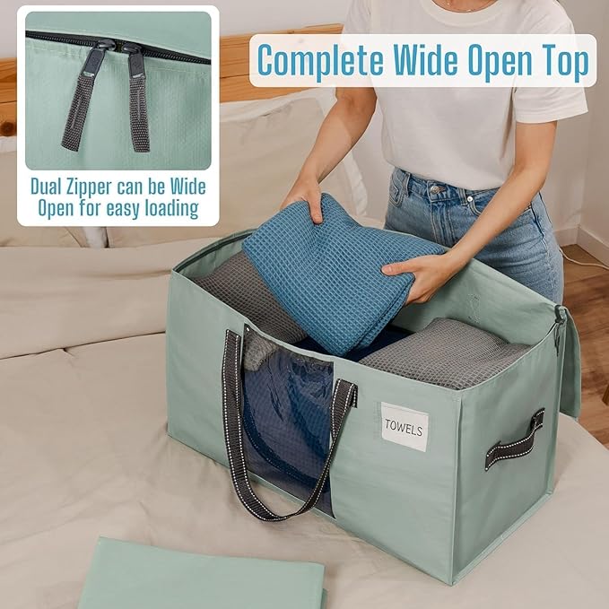 VENO 4 Pack Moving Bags, Comforter and Blanket Storage Bags for Closet, Moving Boxes, Boxes with Lids Alternative, College Dorm Packing Supplies, Foldable Heavy-Duty Tote (Light Green Matte, 4 Pack)