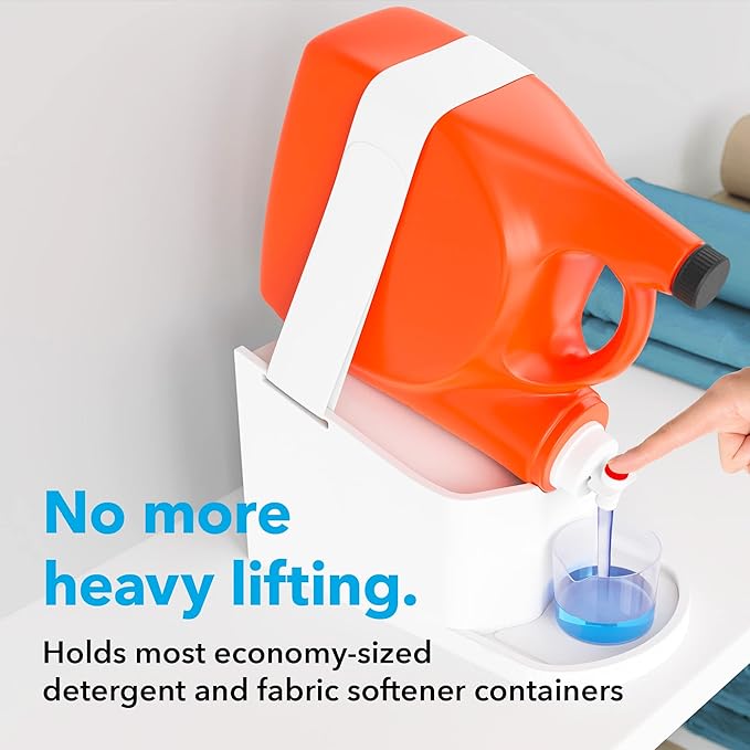 IMPRESA Laundry Detergent Stand - 2-Pack, White Drip Catcher & Liner, Laundry Detergent Storage - Hook & Loop Strap & Secure Grip Feet, Room Organization