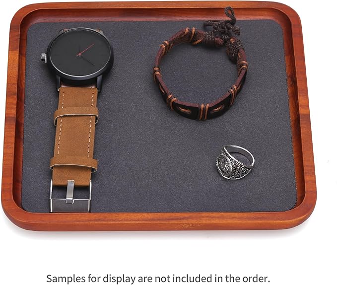 Wooden Jewelry Display Tray Rounded Rectangle Ring Showcase Stackable Elegant Bracelet Watch Jewelry Organizer for Personal Use and Commerce (Old Lace, Small-W 3.9'' x H 0.6'' x L 3.9'')