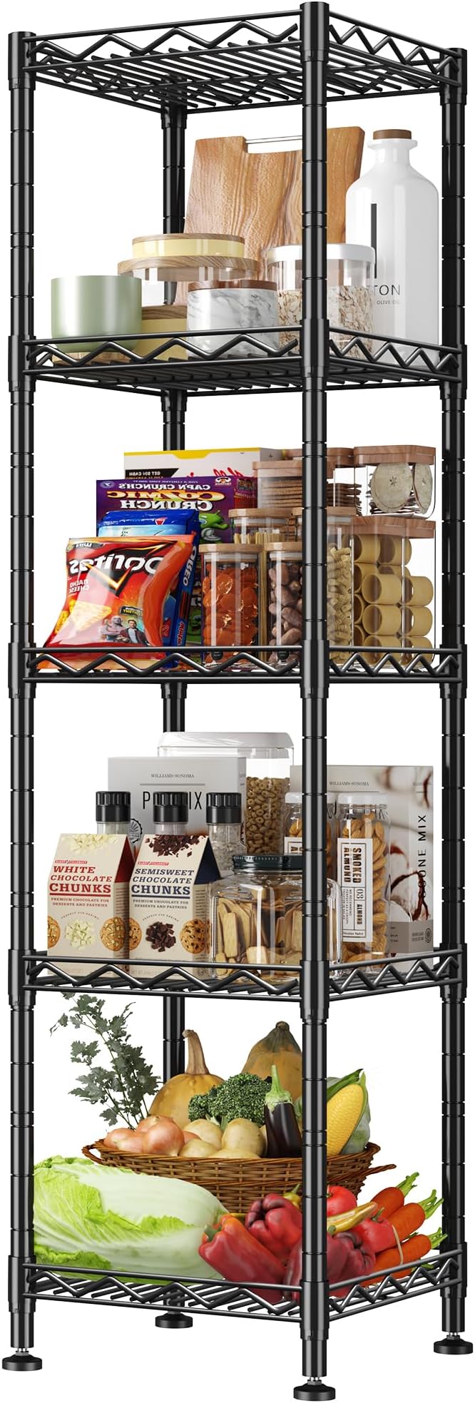 5 Tier Metal Shelving Unit Wire Shelves Storage Rack:Adjustable Storage Shelves Standing Bathroom Shelf and Narrow Shelf for Laundry Dorm Kitchen Pantry Closet Office 12''Wx12''Dx49''H Black
