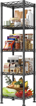 5 Tier Metal Shelving Unit Wire Shelves Storage Rack:Adjustable Storage Shelves Standing Bathroom Shelf and Narrow Shelf for Laundry Dorm Kitchen Pantry Closet Office 12''Wx12''Dx49''H Black