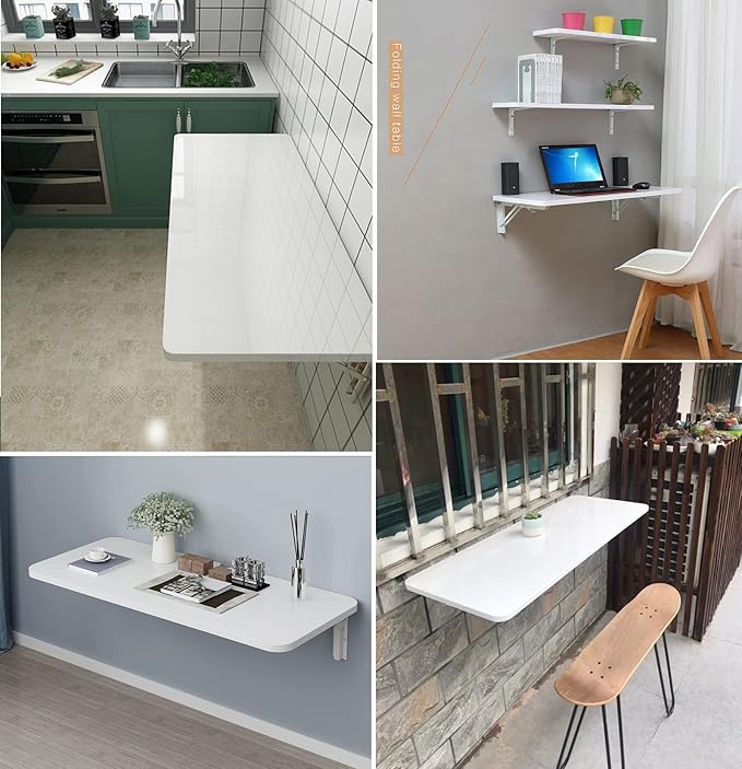 Wall Mounted Folding Table,White Floating Desk for Small Spaces,Stainless Steel Bracket Laundry Folding Table,Wall Folding Desk,Home Bars and Dining Establishments(100x50cm/39.4"×19.7")