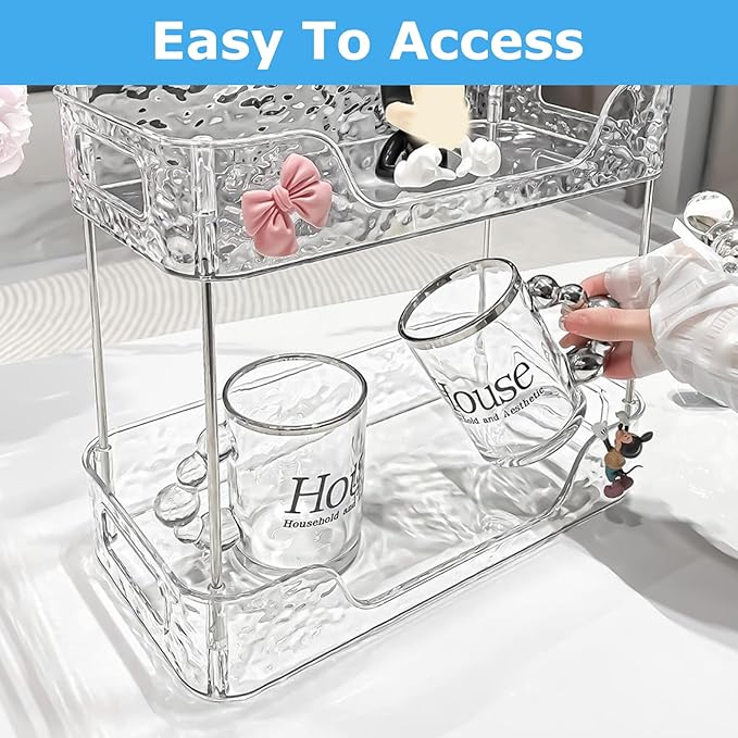 2 Tier Bathroom Counter Organizer, Makeup and Perfume Organizer Tray for Vanity, Skincare and Bathroom Storage Shelf