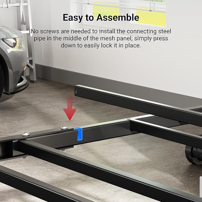 FLEXIMOUNTS 4x8 Overhead Garage Storage Rack with 6 Hooks, Adjustable Storage Organization System, Heavy-Duty Metal Ceiling Racks, 22.6" -39.4" Ceiling Dropdown, 2 Pack, Black, Lite Series