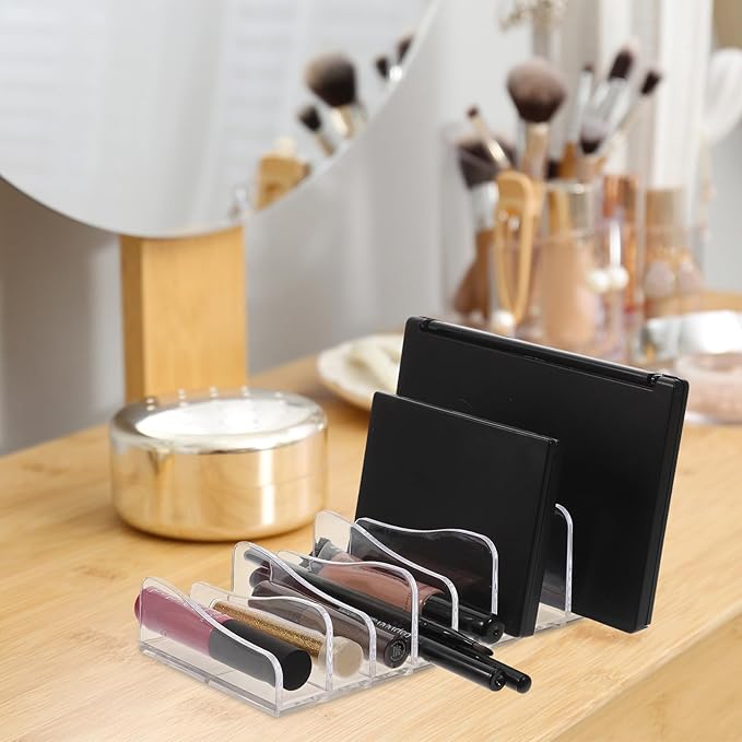 2pcs Divided Eyeshadow Palettes Organizer Stand Makeup Storage Rack for Cosmetics Lipstick Nail Polish and Brush Holder Vertical Display for Vanity and Dressing Table