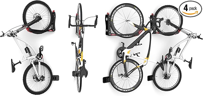 TORACK BIKEPAL No Lifting Swivel Bike Racks, Space Saving Wall Mounted Bike Holder for Garage, Bike Wall Hangers for Vertical Bike Storage (4 Pack)