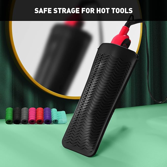 ZAXOP 2 Pack Heat Resistant Silicone Mat Pouch for Flat Iron, Curling Iron,Hair Straightener,Hair Curling Wands,Hot Hair Tools (Black&Black)