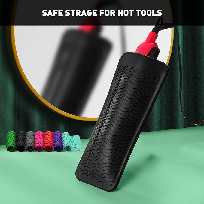 ZAXOP Resistant Silicone Mat Pouch for Flat Iron, Curling Iron,Hot Hair Tools (Black)