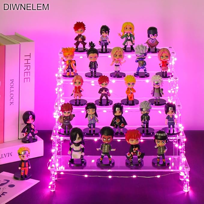 DIWNELEM 5 Tier Acrylic Risers - Acrylic Display Stands with Pink LED Light