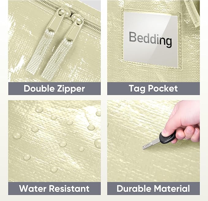 TICONN 6 Pack Extra Large Moving Bags with Zippers & Carrying Handles, Heavy-Duty Storage Tote Moving Boxes for Space Saving (6 Pack, Cream)