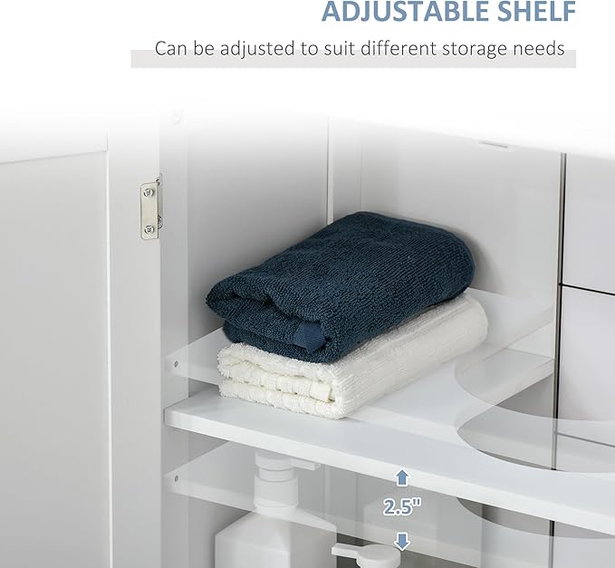 kleankin 23.5" Pedestal Sink Storage Cabinet, Freestanding Bathroom Under Sink Cabinet with U-Shape Cut-Out and Adjustable Shelf, White