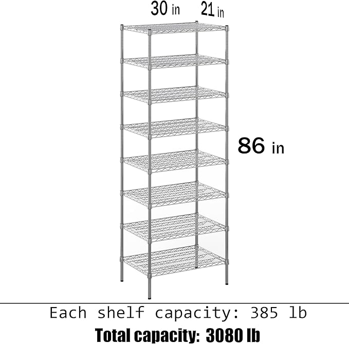 21" Deep x 30" Wide x 86" Height Wire Shelving Kit | 8-Tier | NSF Commercial Storage Rack Unit