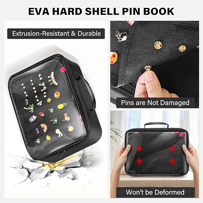 Enamel Pin Display Bag EVA Hard Shell Pin Trading Book, 18 Page Collectible Pin Board, Pin Display Case for Collectors, Suitable for Storing Enamel Pins, Sports Pins, Earrings and Brooches
