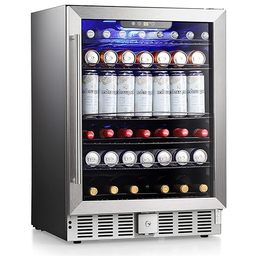 COWSAR Wine Cooler Refrige ETL Approved 24inch Wine Fridge Freestanding or Built-in Wine Refrigerator 5.1Cu.Ft Wine Fridge Under Counter Stainless Steel Wine and Beverage Refrigerator with Glass Door