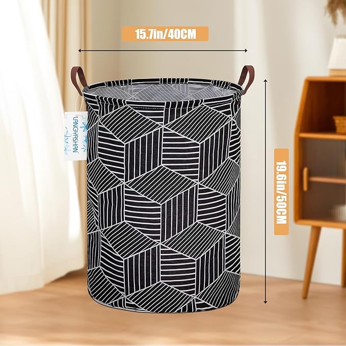LANGYASHAN Laundry Basket Canvas Fabric Collapsible Organizer Basket for Storage Bin Toy Bins Gift Baskets Bedroom Clothes Children Nursery Hamper (Black diamond)
