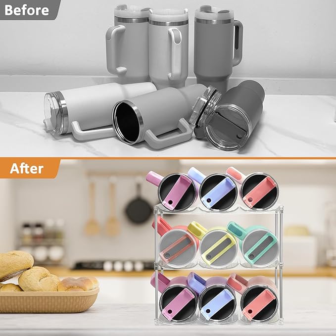 Water Bottle Organizer for Stanley 40 oz Tumbler - Large Capacity Water Bottle Holder for Cabinet, Kitchen Organizers and Storage for Stanley Cup Accessories, Tumbler Organizer Storage Rack, 4 Pack